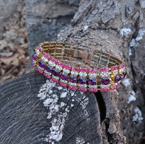 Rhinestone 💜 Amethyst 💞Crystal 💕 Bracelet - Picture 1 of 8